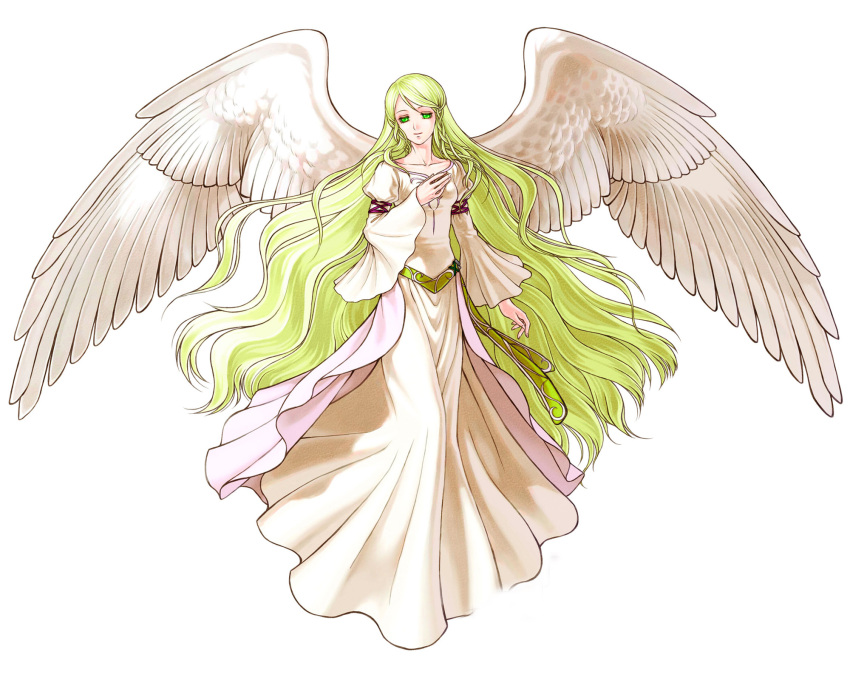 dress fire_emblem green_eyes green_hair leanne solo wings