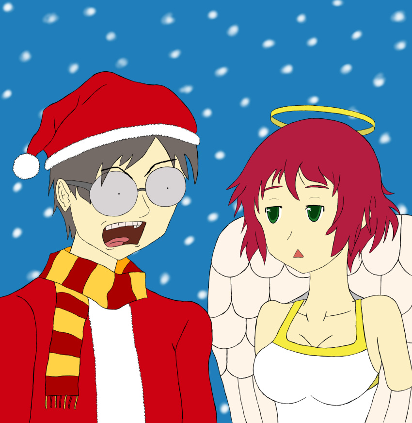 absurdres amputee angel_costume christmas coldacid glasses highres katawa_shoujo santa_costume setou_kenji tezuka_rin