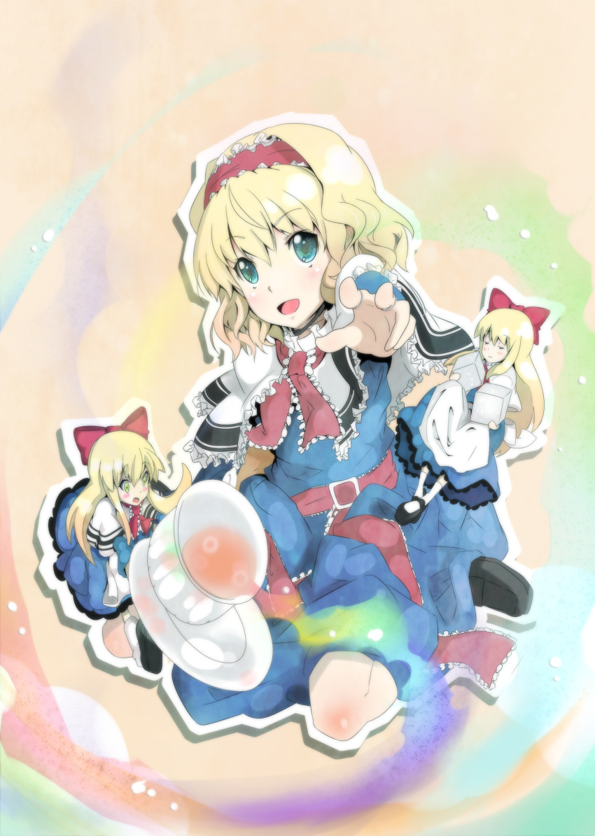 absurdres alice_margatroid bad_id blonde_hair blue_eyes capelet cup doll hairband highres saucer short_hair solo sugar_cube teacup touhou wafoo