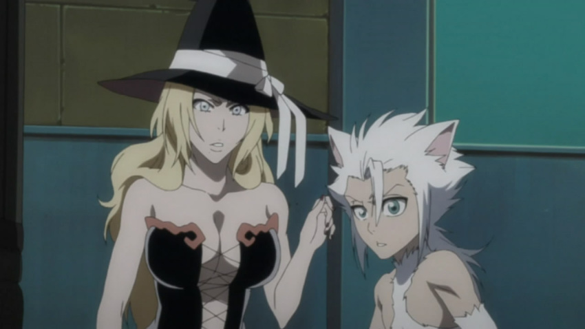 alternate_costume bleach breasts cleavage halloween hat hitsugaya_toushirou lips matsumoto_rangiku screencap witch_hat