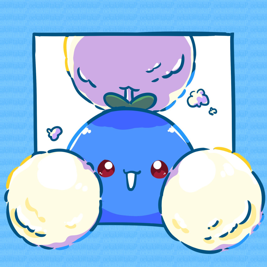 animal_focus closed_eyes highres jumpluff looking_at_viewer no_humans open_mouth pokemon pokemon_(creature) pokemon_focus red_eyes smile solo takap_oekaki