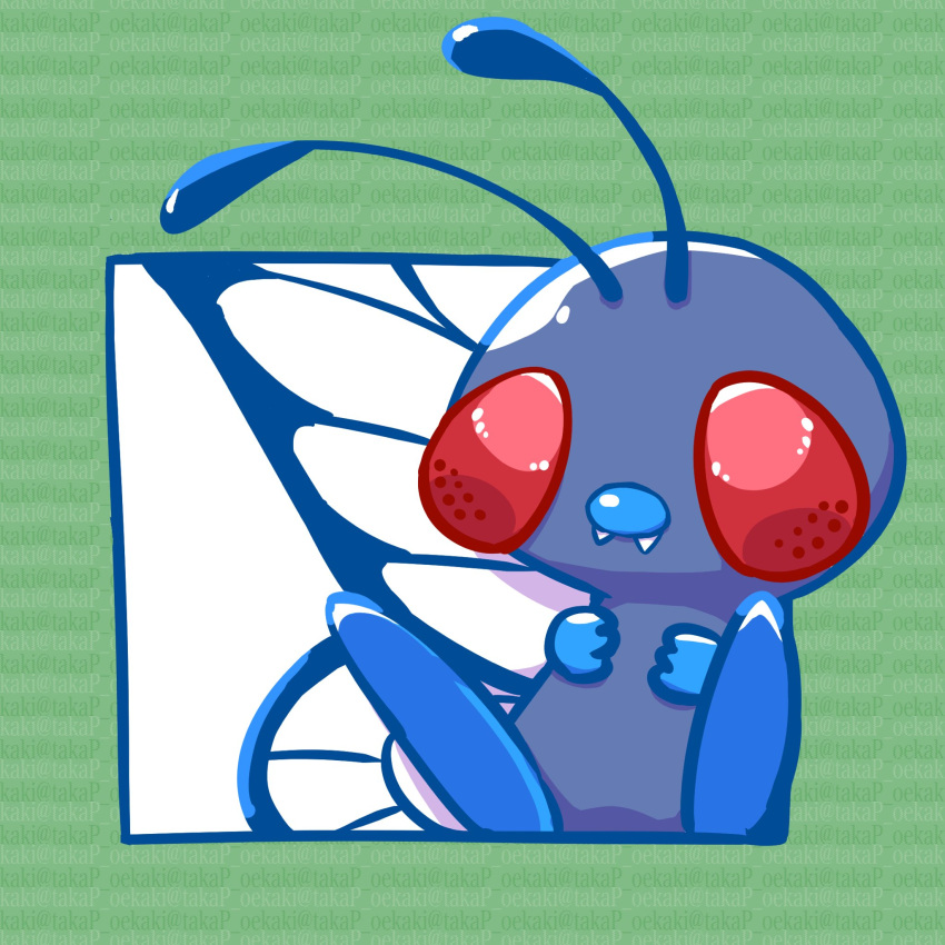 antennae bug butterfly butterfree closed_mouth fangs highres insect_wings no_humans pokemon pokemon_(creature) pokemon_focus red_eyes solo takap_oekaki wings