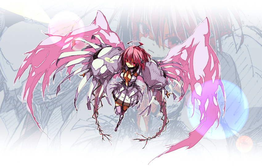 angel_wings breasts chain chains cleavage collar ikaros long_hair page pink_eyes pink_hair ribbon solo sora_no_otoshimono twintails very_long_hair wings zoom_layer
