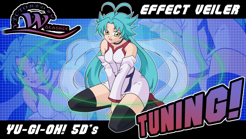breasts effect_veiler green_hair huge_breasts legs panties scarf skirt squatting thigh-highs thighhighs twintails vector_trace wings wslasher yuu-gi-ou yuu-gi-ou_5d's yuu-gi-ou_5d's