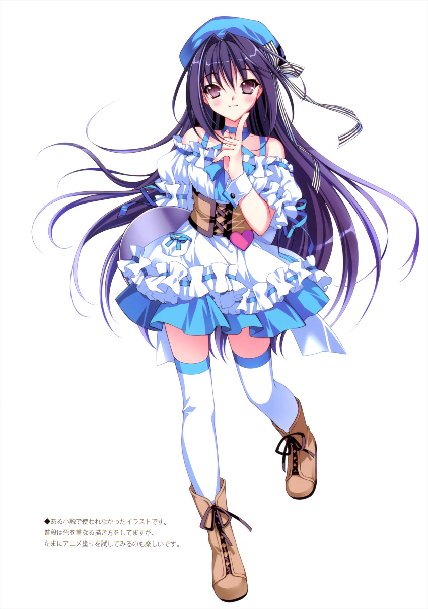 beret copyright_request frills hat heart highres long_hair purple_eyes purple_hair ribbon riv shoes skirt solo thigh-highs thighhighs tray very_long_hair violet_eyes waitress