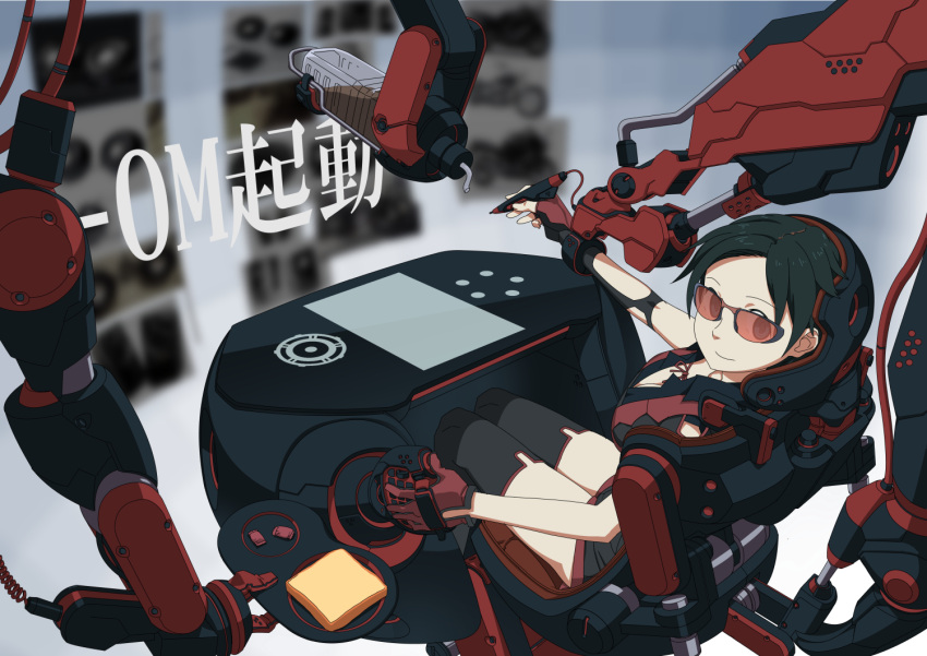 black_eyes black_hair gloves mecha_musume oekaki_musume original solo stylus sunglasses tatsuwo thigh-highs thighhighs work_in_progress