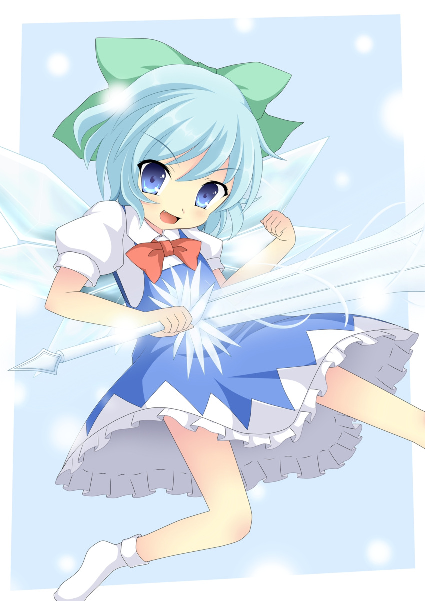 blue_eyes cirno highres ice_sword kumatoshi solo sword touhou weapon wings