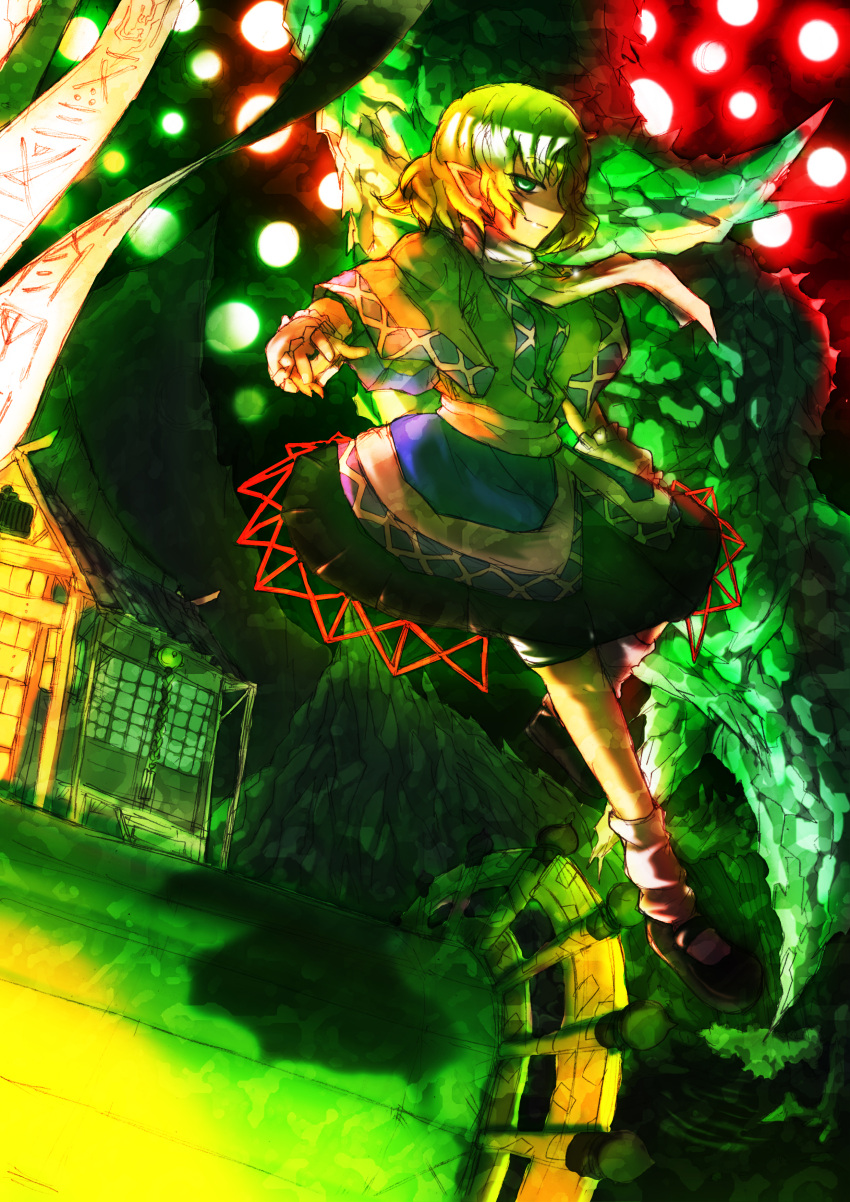 absurdres danmaku flying highres light_smile mizuhashi_parsee pointy_ears profile shaded_face short_hair smile solo sonjow4 touhou