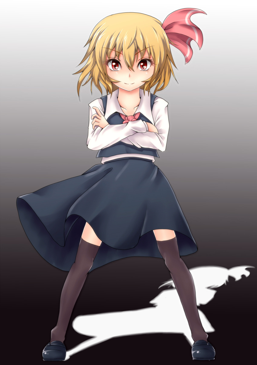 absurdres black_legwear blonde_hair crossed_arms highres nekotama_shun rumia shadow solo the_embodiment_of_scarlet_devil thigh-highs thighhighs touhou youkai