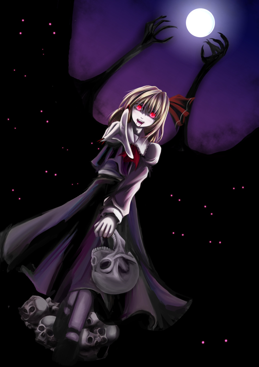 absurdres blonde_hair blood darkness eyes glowing glowing_eyes hands highres moon nail_polish pale_skin pandora_(angelfeather-heart) pandora_(artist) pointing rumia skirt skull solo the_embodiment_of_scarlet_devil touhou youkai