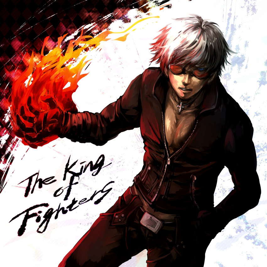 hand_in_pocket highres jewelry k' k' king_of_fighters necklace senano-yu short_hair snk sunglasses white_hair