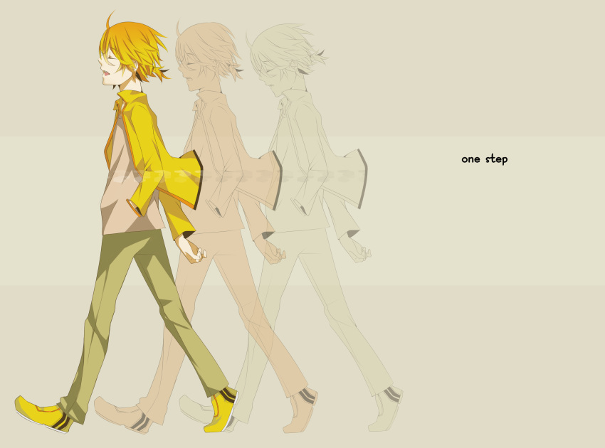 blonde_hair closed_eyes hand_in_pocket kagamine_len male open_jacket open_mouth ponytail short_hair solo vocaloid