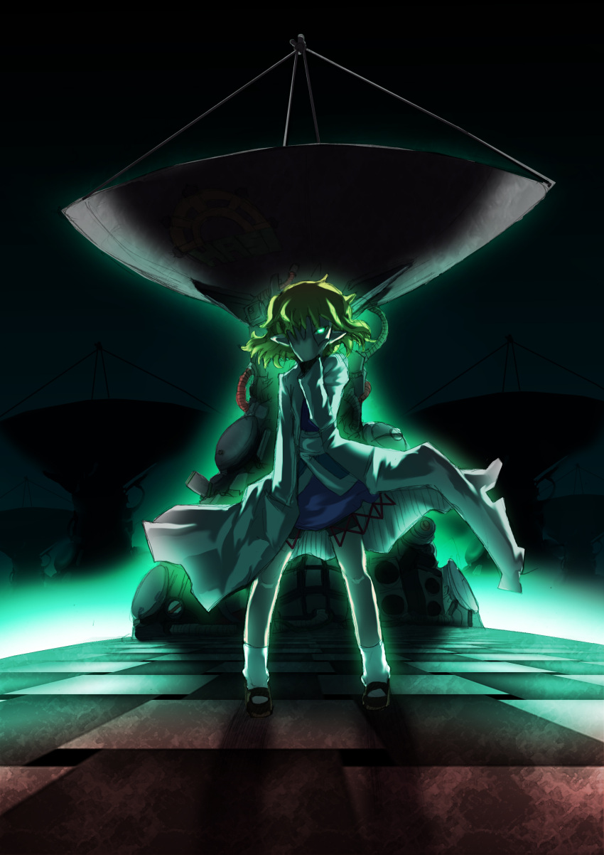 absurdres arm_warmers green_eyes hand_over_eye highres mary_janes mizuhashi_parsee pointy_ears satellite_dish shoes short_hair solo sonjow4 touhou