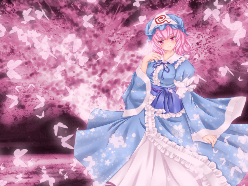 bad_id hat japanese_clothes nekokotei pink_eyes pink_hair saigyouji_yuyuko short_hair solo touhou