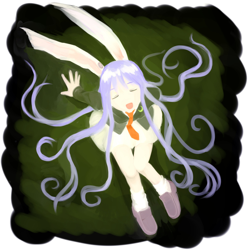 absurdres animal_ears blazer bunny_ears closed_eyes crescent eyes_closed from_above highres long_hair open_mouth purple_hair reisen_udongein_inaba sakana_(packetsjp) sitting skirt smile solo touhou