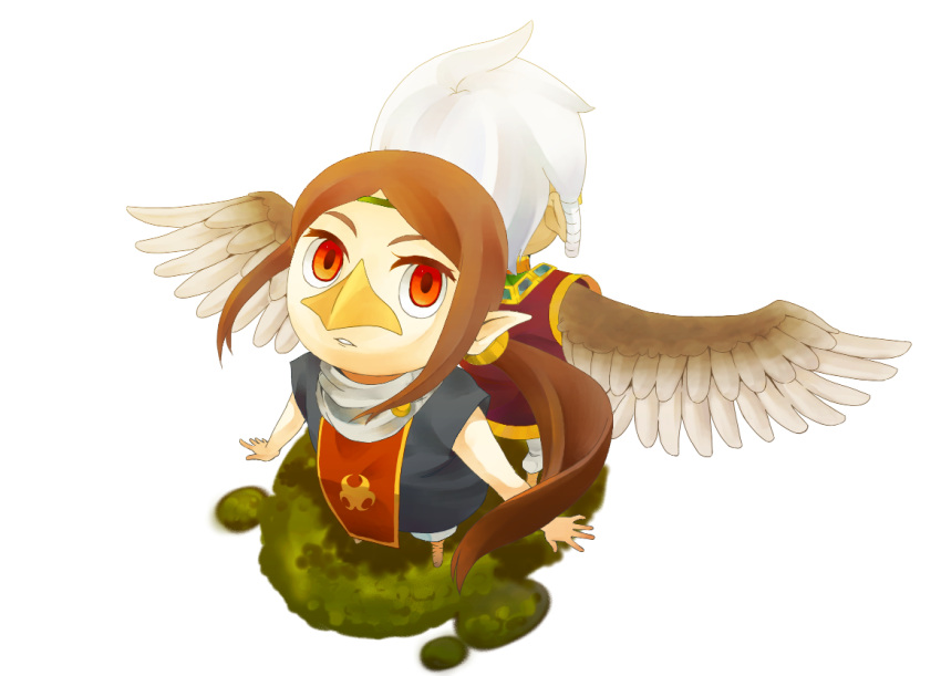 brown_hair komali long_hair medli monster_girl nintendo otton pointy_ears ponytail red_eyes rito the_legend_of_zelda white_hair wind_waker wings