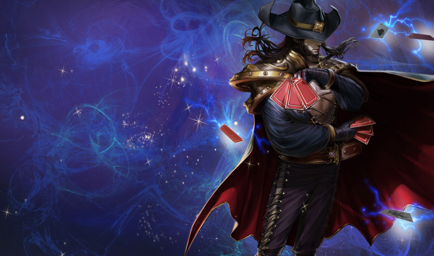 cape facial_hair hat league_of_legends male official_art twisted_fate