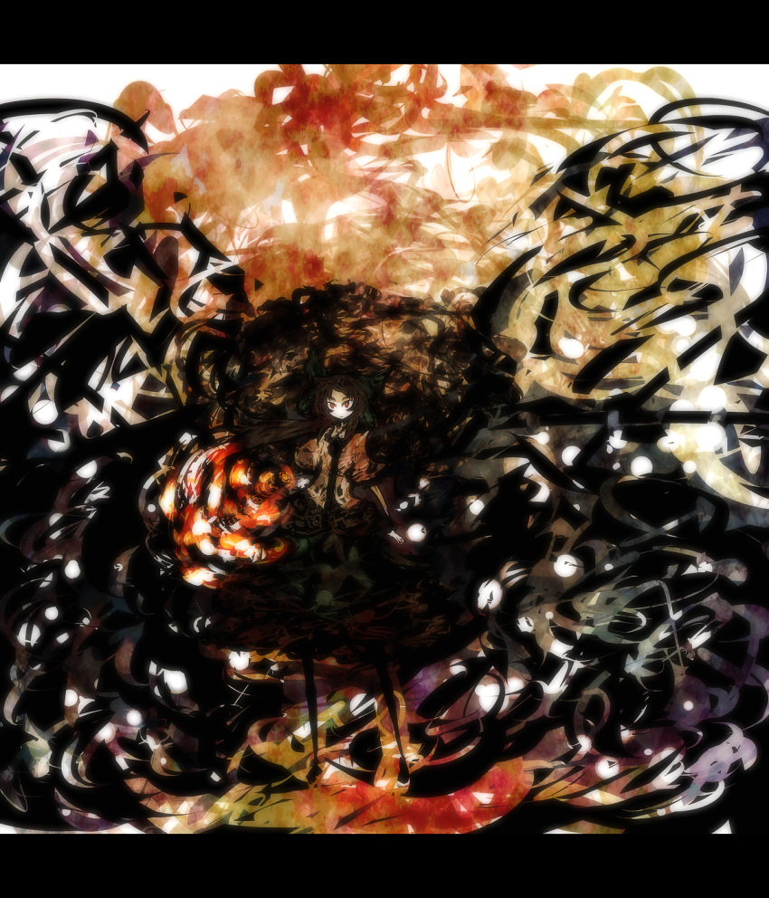 abstract bad_id black_hair bow f7(eiki) hair_bow highres long_hair reiuji_utsuho solo speed_painting touhou