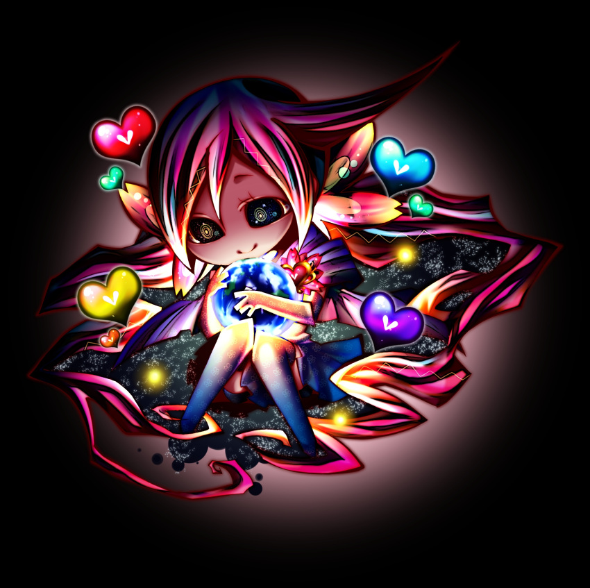 character_request chibi colorful copyright_request earth heart highres long_hair ninomae ribbon smile solo