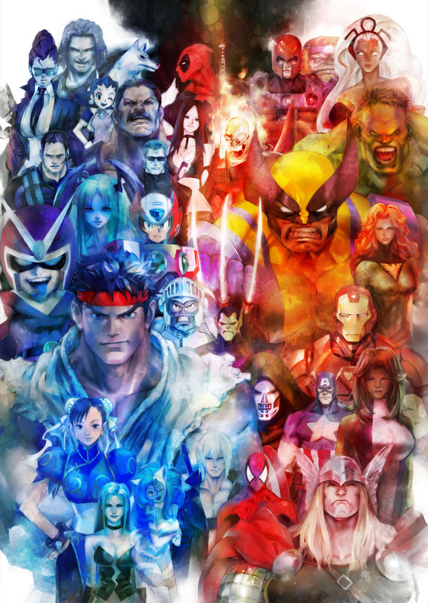 albert_wesker amaterasu animal_ears armor arthur beard bengus between_breasts big_hair bionic_commando black_hair blonde_hair blue_hair bracelet breasts bun_cover capcom cape captain_america cat_ears cat_tail china_dress chinese_clothes choker chris_redfield chun-li claws cleavage crimson_viper crmk dante dark_skin darkstalkers deadpool devil_may_cry doctor_doom dormammu double_bun dougi earrings everyone facial_hair fangs fantastic_four felicia final_fight fire frown full_armor goatee green_eyes green_hair green_skin grin hair_ribbon hairband hairlocs hand_on_hip head_wings headband helmet highres hips hood hulk iron_man jean_grey jewelry katana knight large_breasts lips long_hair looking_at_viewer m.o.d.o.k. magneto makaimura marvel marvel_vs._capcom marvel_vs._capcom_3 marvel_vs_capcom marvel_vs_capcom_3 mask mike_haggar modok morrigan_aensland mustache nathan_spencer necktie official_art okami ookami_(game) open_mouth orange_hair pantyhose phoenix phoenix_(x-men) pointy_ears pompadour power_armor red_eyes resident_evil ribbon rockman rockman_dash rockman_x ryu ryuu_(street_fighter) she-hulk sheath sheathed shield sir_arthur_(makaimura) skull smile spider spider-man spiked_bracelet spikes star start steve_rogers storm storm_(x-men) street_fighter sunglasses super-skrull super_skrull sword tail teeth thor thor_(marvel) tongue trench_coat trish tron_bonne vampire_(game) viewtiful_joe viewtiful_joe_(character) weapon white_eyes white_hair winged_helmet wink wolf wolverine x-23 x-men zero zero_(rockman)