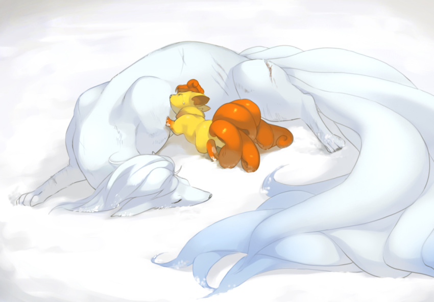 closed_eyes death injury mochizuki_anko multiple_tails ninetales no_humans pokemon pokemon_(creature) sad shiny shiny_pokemon snow tail tears vulpix wound wounded