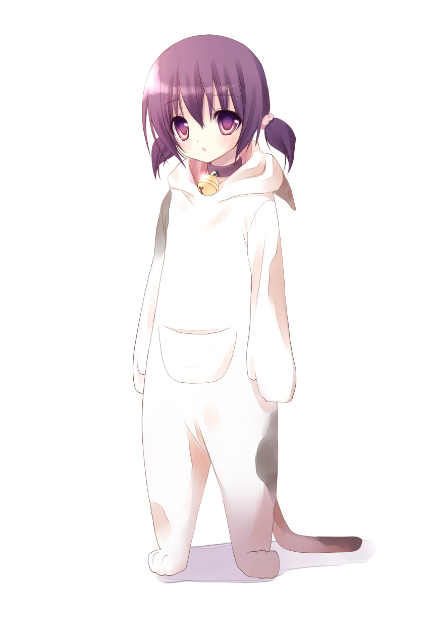 absurdres animal_costume bell bell_collar cat_costume child collar highres hoodie jingle_bell nana_mikoto original purple_eyes purple_hair short_twintails solo twintails
