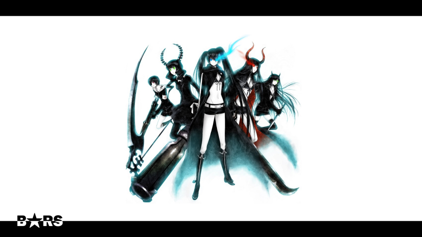 black_devil_girl black_gold_saw black_matagi black_rock_shooter black_rock_shooter_(character) dead_master gun scythe sword yuuno_(yukioka)