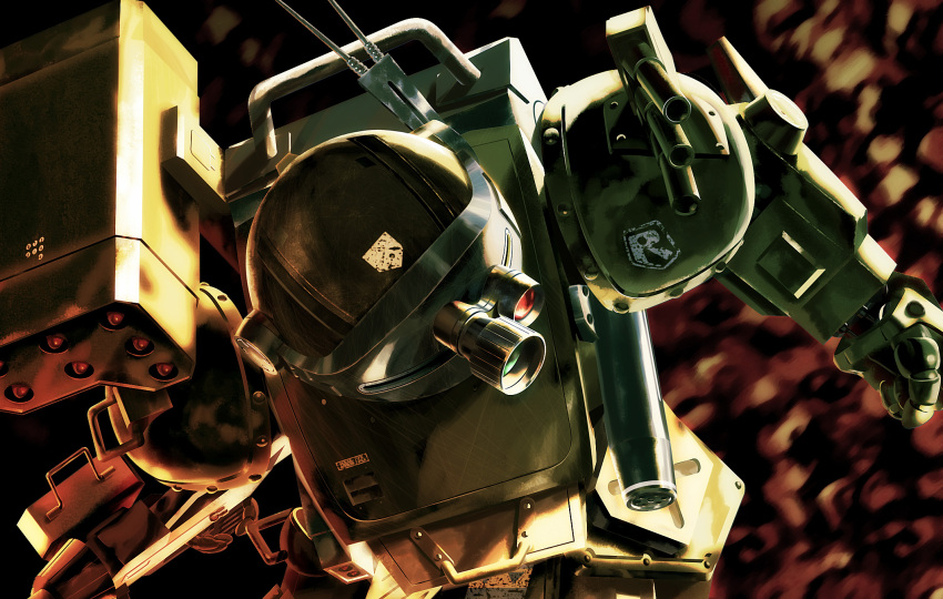 clenched_hand fist from_above gun highres hush26 mecha missile_launcher oldschool realistic rocket_launcher scopedog solo soukou_kihei_votoms weapon