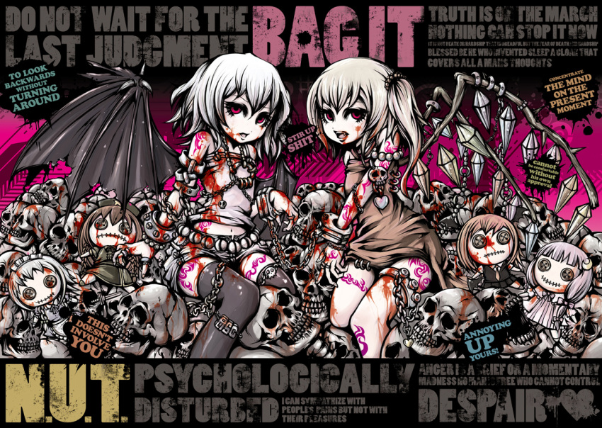 doll english flandre_scarlet hong_meiling izayoi_sakuya koakuma patchouli_knowledge project.c.k. remilia_scarlet skull tattoo the_embodiment_of_scarlet_devil thigh-highs thighhighs touhou wings