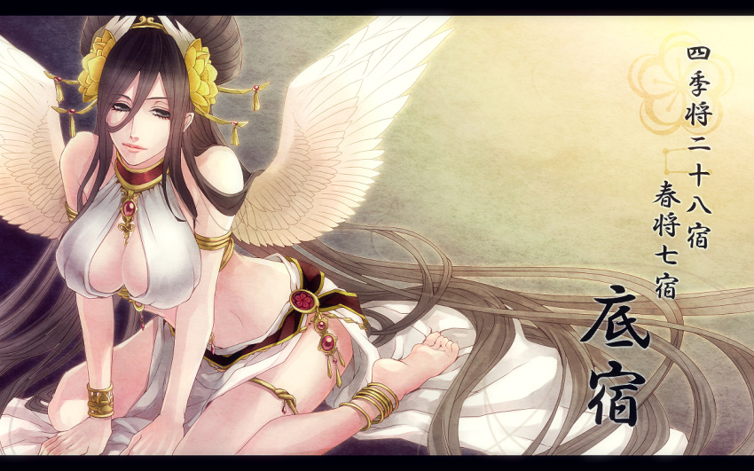angel_wings anklet barefoot bracelet breasts cleavage feet jewelry large_breasts legs long_hair pixiv_fantasia pixiv_fantasia_5 sasama_keiji soles thighs toes translation_request very_long_hair wings