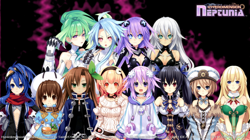 black_heart blanc compa green_heart gust_(neptune_series) hyperdimension_neptunia if_(choujigen_game_neptune) neptune_(choujigen_game_neptune) nisa noire purple_heart vert white_heart