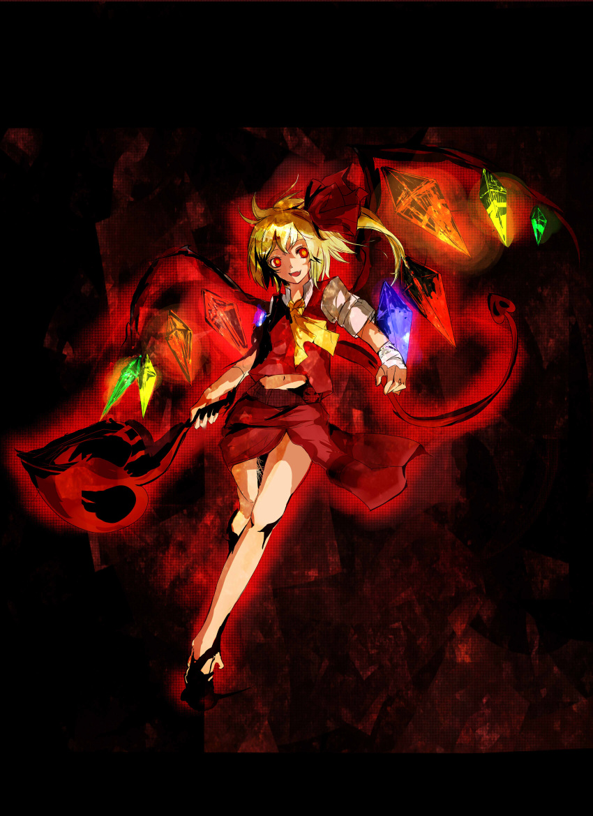 absurdres bad_id blonde_hair crazy_eyes flandre_scarlet ggael highres laevatein no_hat no_headwear open_mouth solo the_embodiment_of_scarlet_devil touhou