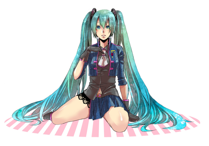 aqua_eyes aqua_hair gloves hatsune_miku hayamiya long_hair sitting solo twintails very_long_hair vocaloid