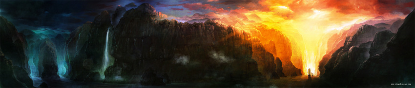 cloud clouds highres landscape mountain original scenery ship sky sunset water waterfall yingzhiping