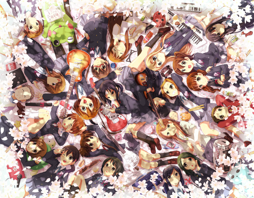 annotation_request character_request cherry_blossoms circle_formation everyone extra frog from_above group guitar hirasawa_ui hirasawa_yui ichimonji_tomi instrument k-on! kawaguchi_norimi keytar kinoshita_shizuka kotobuki_tsumugi lying manabe_nodoka mask nakano_azusa nanashiwan sasaki_youko school_uniform sokabe_megumi suzuki_jun tachibana_himeko tainaka_ritsu tainaka_satoshi takahashi_fuuko taki_eri tree_shade turtle wakaouji_ichigo yamanaka_sawako