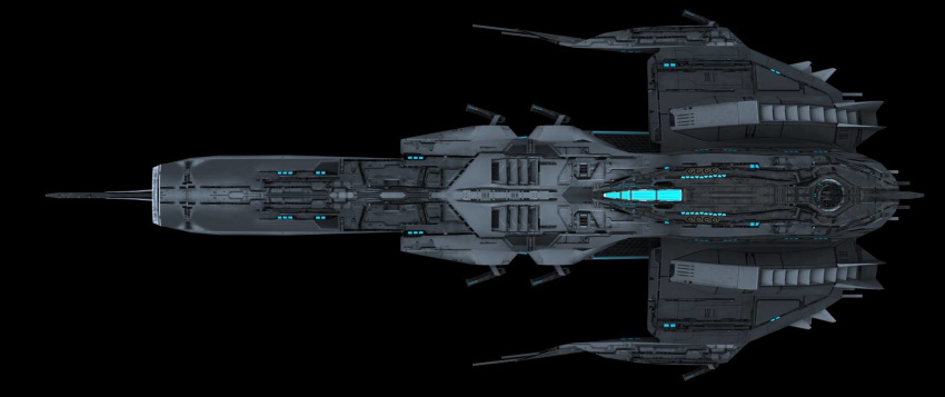 autodesk_3ds_max_(medium) black_background cannon commentary concept_art cruiser_(eve_online) dark_background english_commentary eve_online from_above glowing highres lobaud no_humans original outer_ring_excavations_(eve_online) photoshop_(medium) realistic science_fiction simple_background spacecraft spacecraft_turret talos_(eve_online) vehicle_focus
