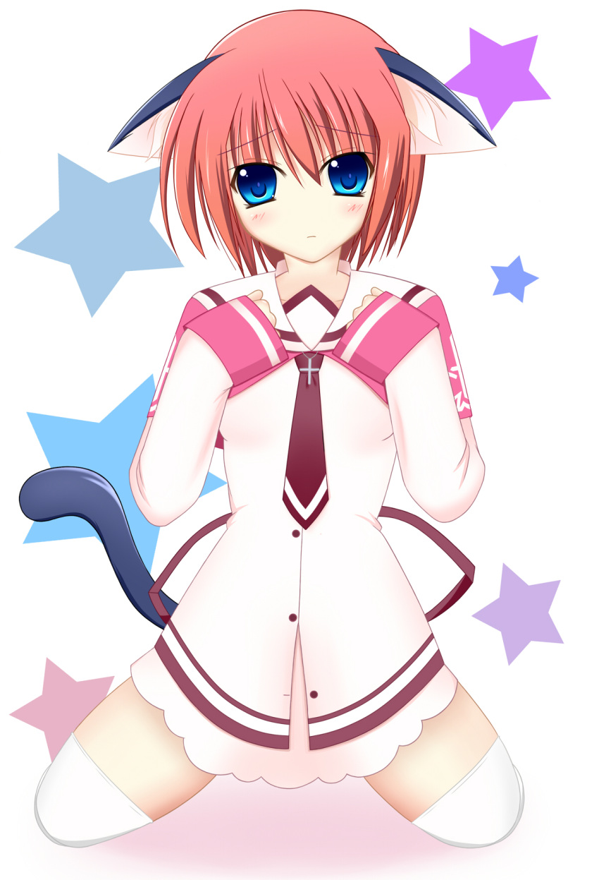 artist_request azel bad_id blue_eyes cat_ears cat_tail highres kemonomimi_mode red_hair redhead school_uniform tail thigh-highs thighhighs twinkle_crusaders