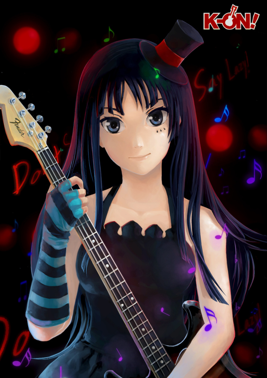 bass_guitar black_hair don't_say_"lazy" don't_say_"lazy" don't_say_lazy face_paint facepaint gloves hat highres instrument k-on! long_hair mini_top_hat striped top_hat