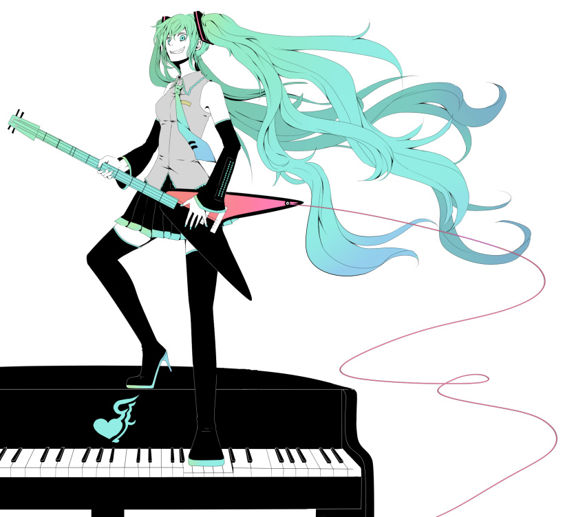 detached_sleeves guitar hatsune_miku piano twintails vocaloid