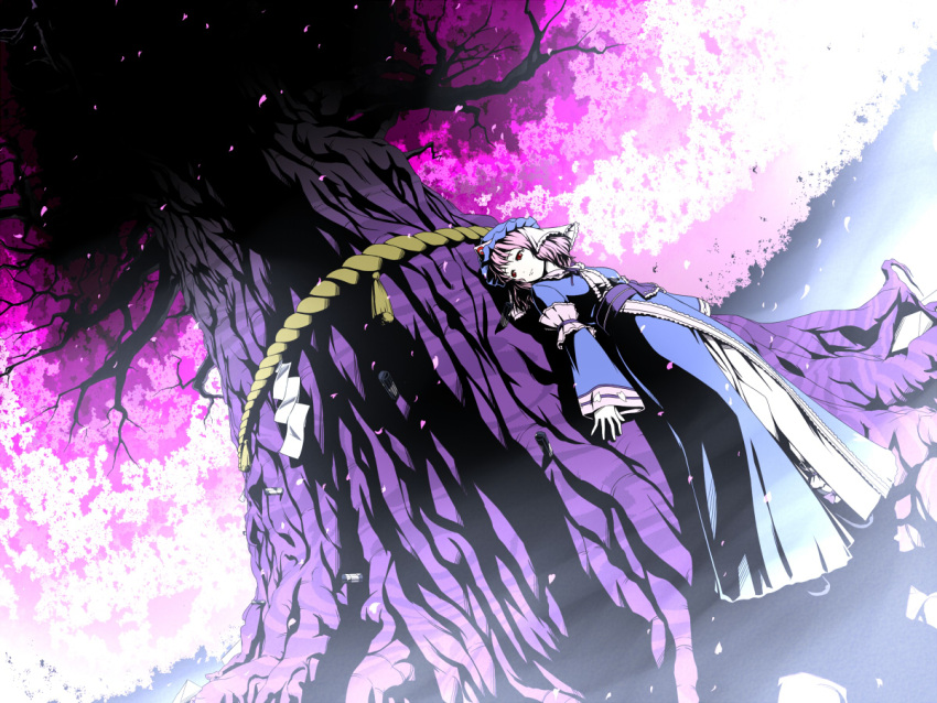 cherry_blossoms japanese_clothes kimono pink_hair saigyou_ayakashi saigyouji_yuyuko short_hair touhou