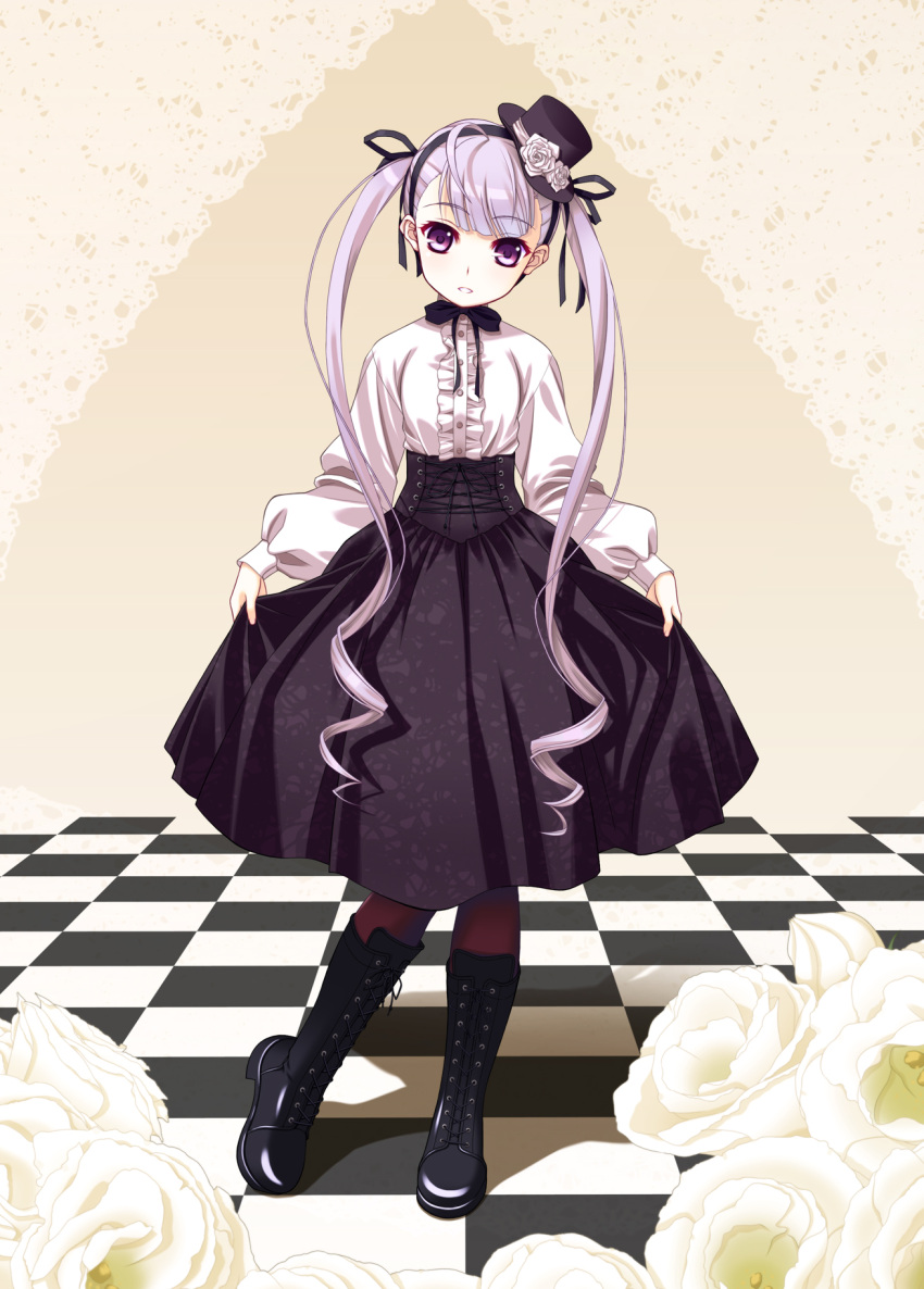 busou_shinki corset dress hat hatuka highres lolita_fashion pantyhose purple_eyes purple_hair ribbon twintails yda