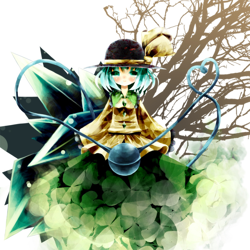 absurdres blush crystal green_eyes green_hair hat highres komeiji_koishi smile souzyu third_eye touhou tree