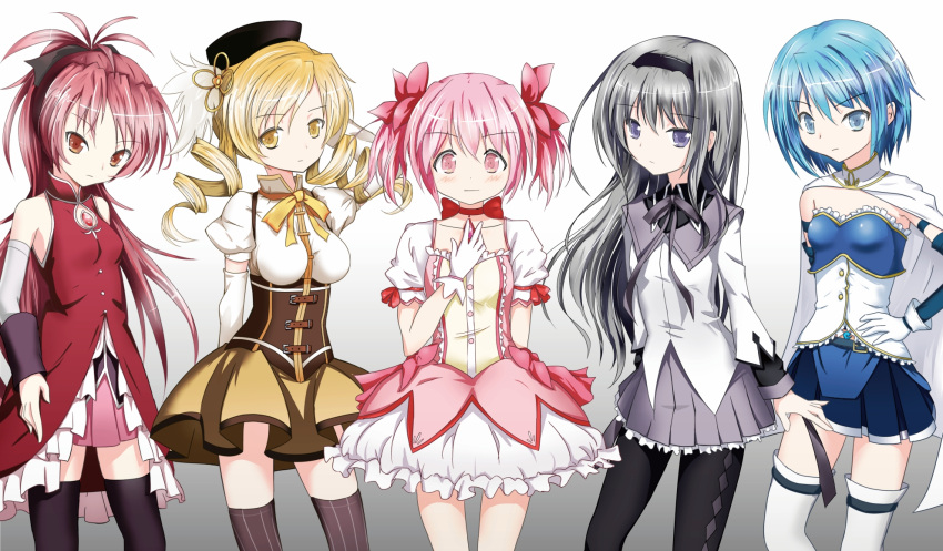 highres kaname_madoka long_hair mahou_shoujo_madoka_magica miki_sayaka pantyhose ponytail sakura_kyouko short_hair thigh-highs thighhighs tomoe_mami twintails yukihane