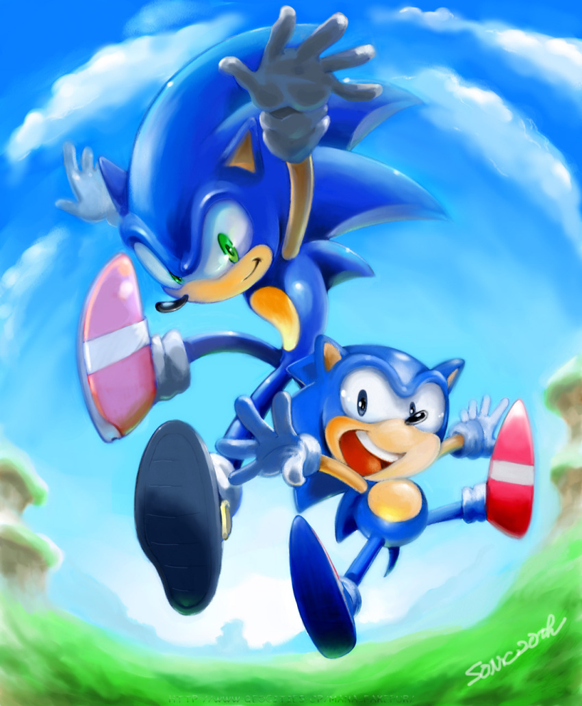 dual_persona green_eyes highres manaita signature sonic sonic_generations sonic_the_hedgehog time_paradox watermark
