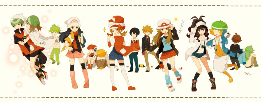 6+girls ahoge alternate_costume atori12 bad_id bandana baseball_cap bel_(pokemon) bell_(pokemon) black_hair blonde_hair blue_(pokemon) brown_hair cabbie_hat cheren_(pokemon) cheren_(pokemon)_(cosplay) cosplay costume_switch denim denim_shorts footwear glasses glasses_removed gold_(pokemon) gold_(pokemon)_(cosplay) gold_(pokemon)_(remake) green_hair haruka_(pokemon) haruka_(pokemon)_(remake) haruka_(pokemon_emerald) hat hat_removed headwear_removed hikari_(pokemon) holding holding_poke_ball jewelry jun_(pokemon) jun_(pokemon)_(cosplay) kotone_(pokemon) kouki_(pokemon) leaf_(pokemon) loose_socks mitsuru_(pokemon) mitsuru_(pokemon)_(cosplay) multiple_boys multiple_girls n_(pokemon) n_(pokemon)_(cosplay) necklace ookido_green ookido_green_(cosplay) orange_legwear pantyhose poke_ball pokemon pokemon_(game) pokemon_black_and_white pokemon_bw pokemon_diamond_and_pearl pokemon_dppt pokemon_emerald pokemon_firered_and_leafgreen pokemon_frlg pokemon_gsc pokemon_heartgold_and_soulsilver pokemon_hgss pokemon_rgby pokemon_rse porkpie_hat red_(pokemon) red_(pokemon)_(classic) red_(pokemon)_(cosplay) red_hair redhead scarf shorts silver_(pokemon) silver_(pokemon)_(cosplay) silver_(pokemon)_(remake) skirt socks topless touko_(pokemon) touya_(pokemon) translated yuuki_(pokemon) yuuki_(pokemon)_(remake) yuuki_(pokemon_emerald)