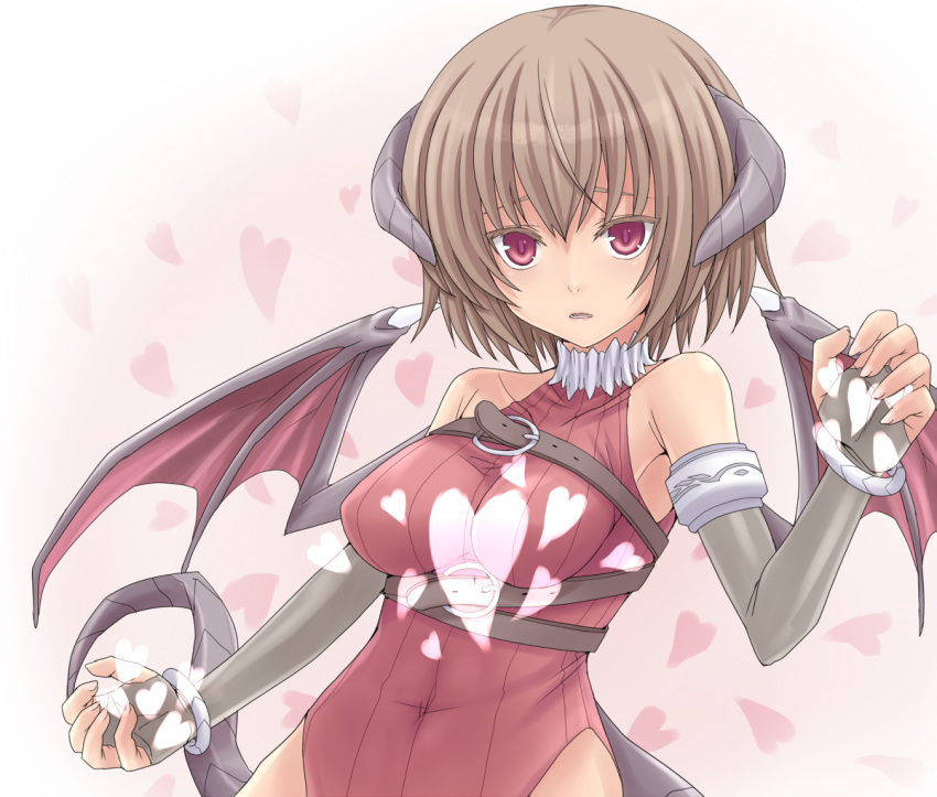 brown_hair character_request copyright_request demon_girl fingerless_gloves gloves hasu_(hk_works) heart horns purple_eyes short_hair solo source_request tail violet_eyes wings
