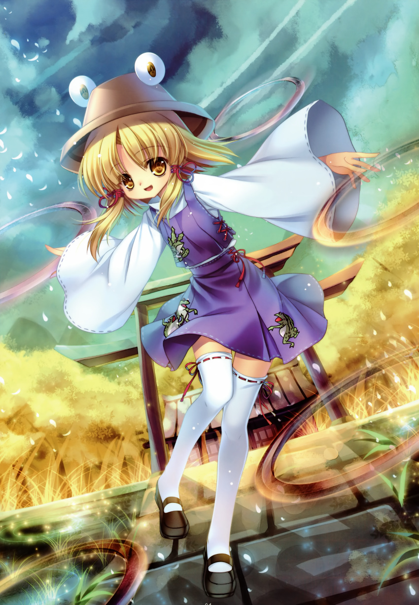 blonde_hair capura.l capura_lin eternal_phantasia eyes hat highres huge_filesize mary_janes moriya's_iron_rings moriya_suwako shoes short_hair thigh-highs thighhighs torii touhou yellow_eyes