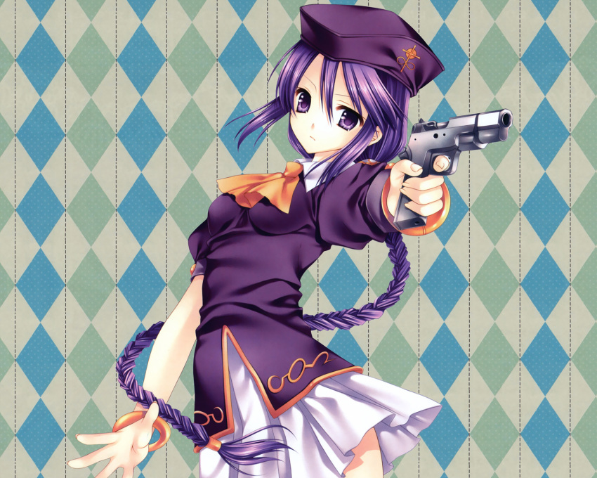 gun melty_blood purple_eyes purple_hair shingetsutan_tsukihime sion_eltnam_atlasia skirt tatekawa_mako violet_eyes weapon