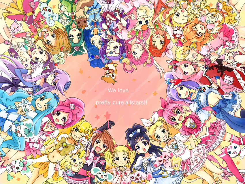 :d abrame absolutely_everyone ahoge akimoto_komachi aono_miki black_gloves black_hair blonde_hair blue_eyes blue_hair blue_rose boots bow braid brown_eyes brown_hair butterfly butterfly_hair_ornament chiffon_(fresh_precure!) choker choppy chypre_(heartcatch_precure!) circle_formation coco_(precure_5) coffret_(heartcatch_precure!) creature cure_aqua cure_berry cure_black cure_bloom cure_blossom cure_dream cure_egret cure_lemonade cure_marine cure_melody cure_mint cure_moonlight cure_passion cure_peach cure_pine cure_rhythm cure_rouge cure_sunshine cure_white dress everyone fingerless_gloves flappy flower foop fresh_precure! frills futari_wa_precure futari_wa_precure_max_heart futari_wa_precure_splash_star gloves green_hair grin hair_ornament hair_ribbon hair_rings hanasaki_tsubomi hands_clasped happy heartcatch_precure! higashi_setsuna highres houjou_hibiki hummy_(suite_precure) hyuuga_saki kasugano_urara kujou_hikari kurumi_erika long_hair lulun magical_girl mepple midriff milk_(precure_5) milky_rose mimino_kurumi minamino_kanade minazuki_karen mipple mishou_mai misumi_nagisa momozono_love moop multiple_girls myoudouin_itsuki natsuki_rin navel nuts nuts_(precure_5) open_mouth payot pink_eyes pink_hair pink_rose porun potpourri_(heartcatch_precure!) precure precure_all_stars purple_hair red_hair ribbon rose shiny_luminous short_hair side_ponytail smile suite_precure syrup_(precure) syrup_(precure_5) tart tsukikage_yuri twintails two_side_up upside-down wink wrist_cuffs yamabuki_inori yes!_precure_5 yukishiro_honoka yumehara_nozomi