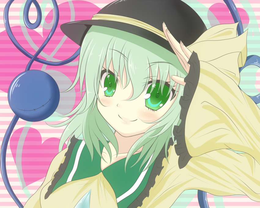 akane_miu bad_id eyeball green_eyes green_hair hat highres komeiji_koishi solo touhou